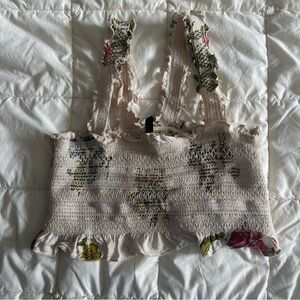 Floral Ruffle Trim Smocked Top